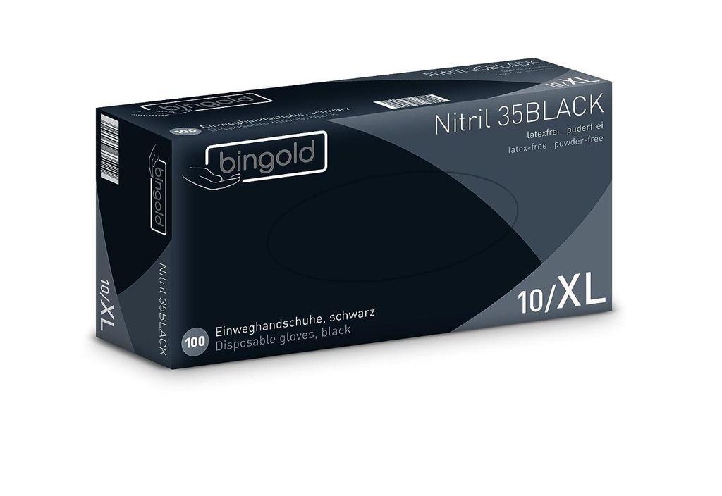 [635104] Bingold Nitril 35 Black zwarte handschoenen XL – doos 10 x 100 (1.000 stuks)