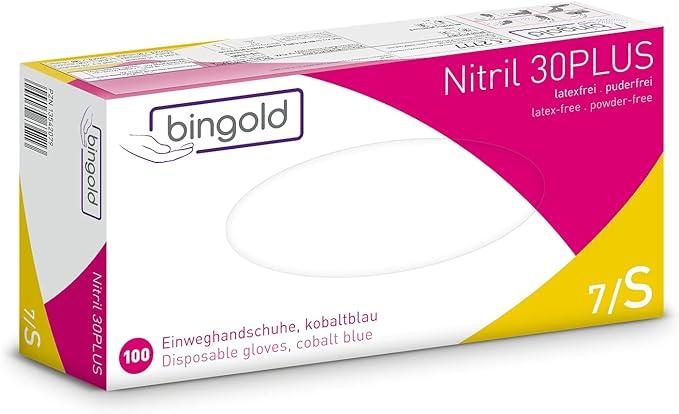 [634221] Bingold Nitril 30Plus blauw handschoenen S – doos 10 x 100 (1.000 stuks)