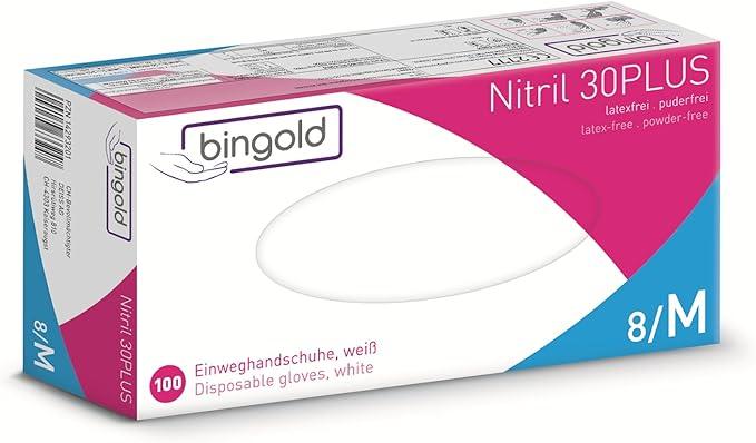 [634222] Bingold Nitril 30Plus blauw handschoenen M – doos 10 x 100 (1.000 stuks)