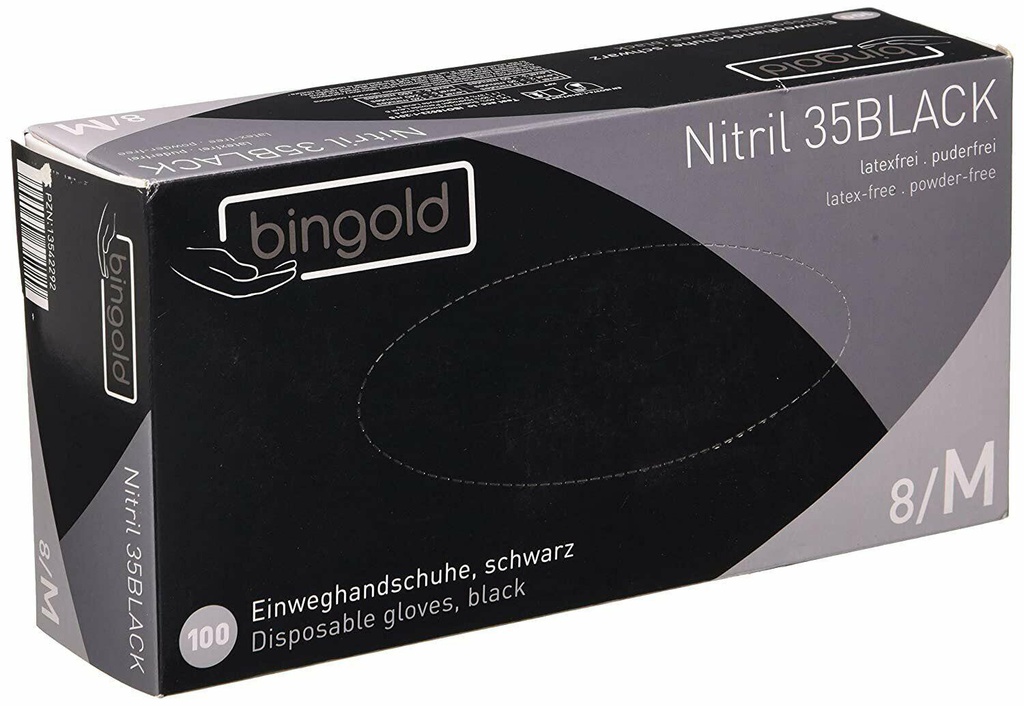[635102] Bingold Nitril 35 Black zwarte handschoenen M – doos 10 x 100 (1.000 stuks)