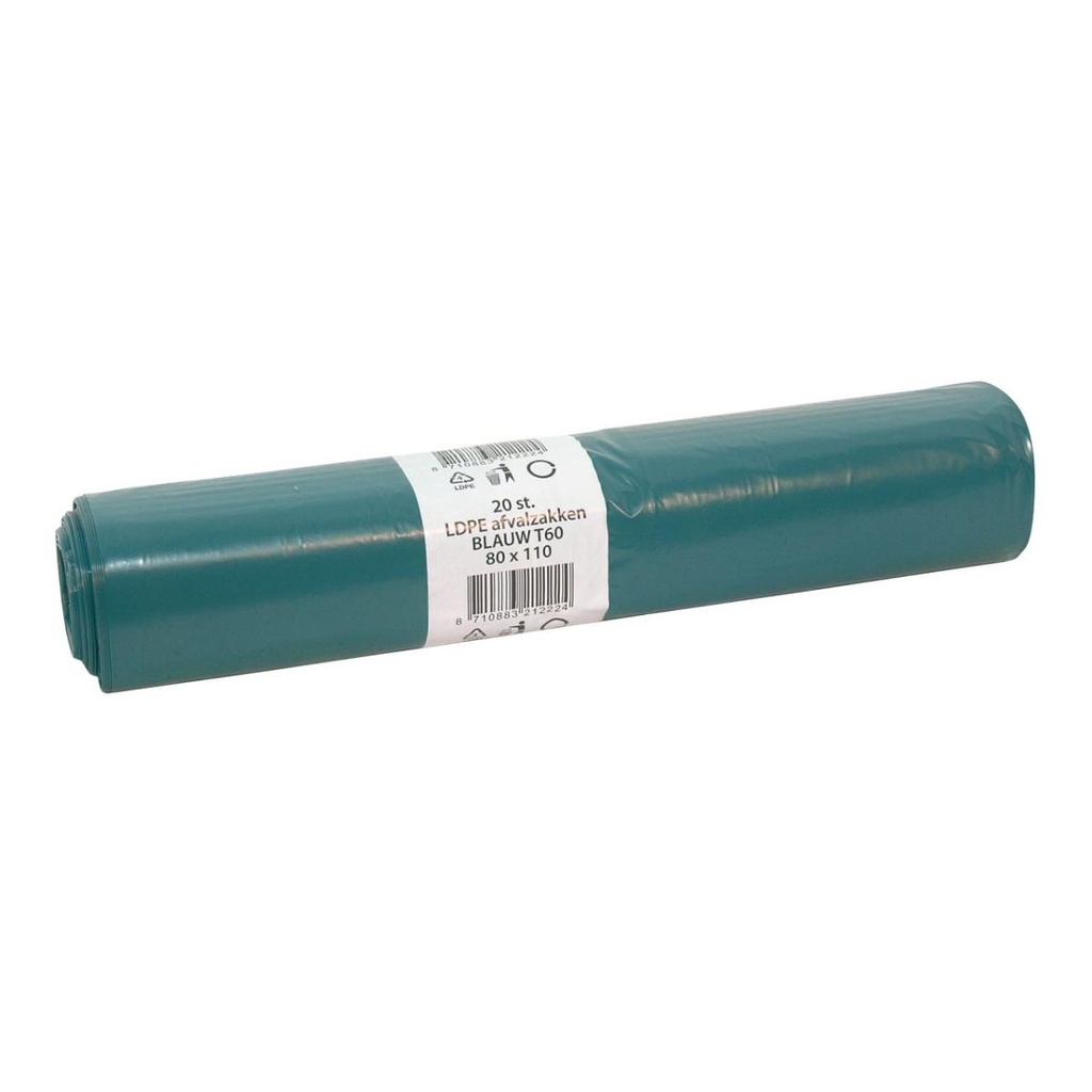 [456002] Afvalzak LDPE 80x110 cm T60 blauw 140 liter 10 rol a 20 st./ds
